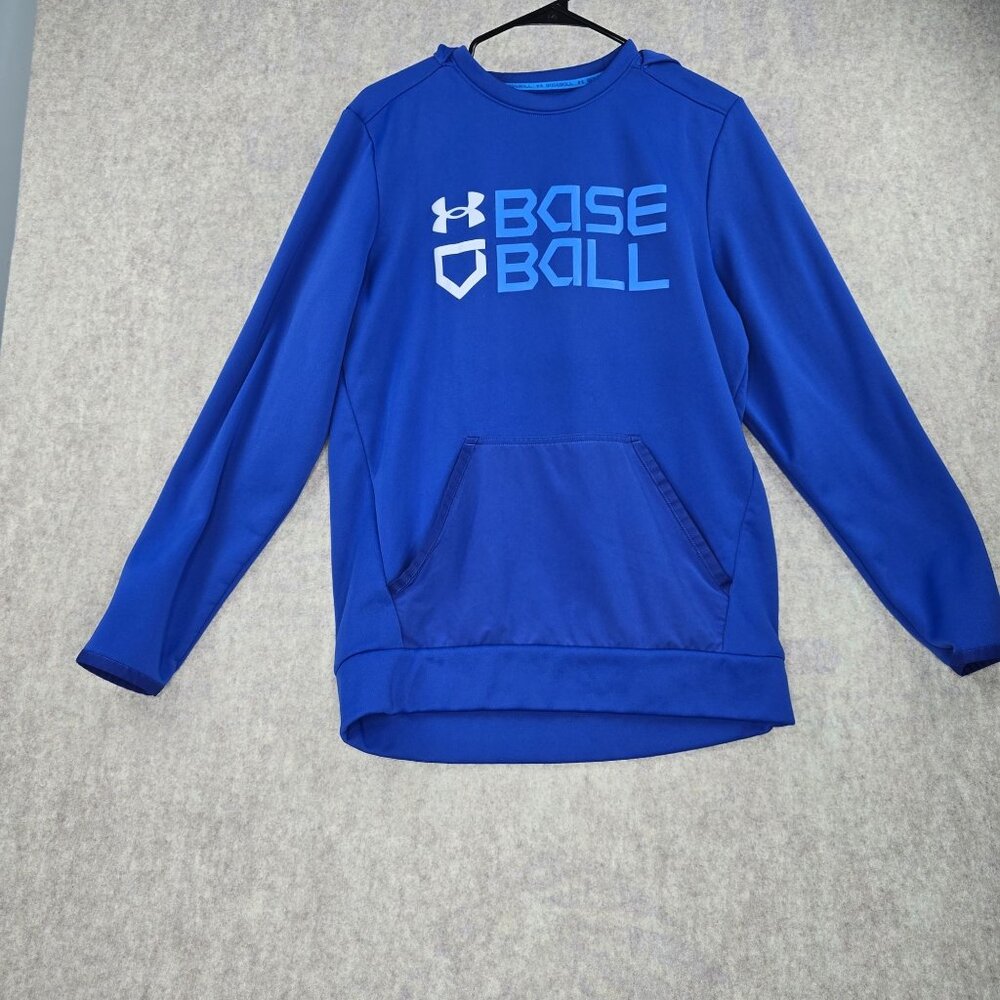 Under Armour Baseball Youth Hoodie Blue Pullover Small Logo Fleece Polyester